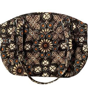 Vera Bradley Canyon Quilted Cotton Tote Purse Brown Orange Sunflower Print NWOT